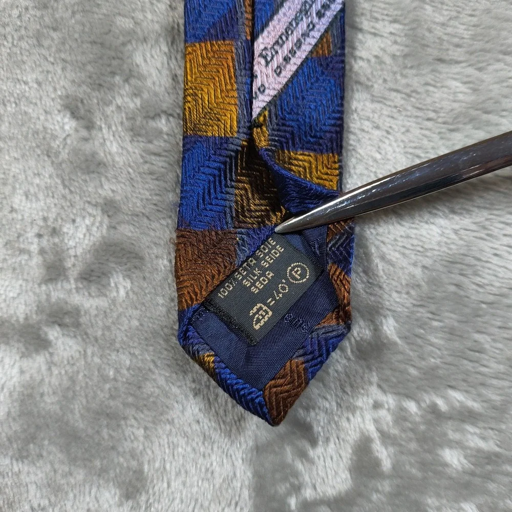Vintage‎ Ermenegildo Zegna Tie Men 57X3.75 Blue Yellow Abstract Silk Made Italy